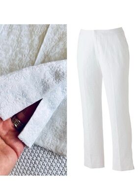 DANA BUCHMAN Brocade Textured White Straight Leg Ankle Pants